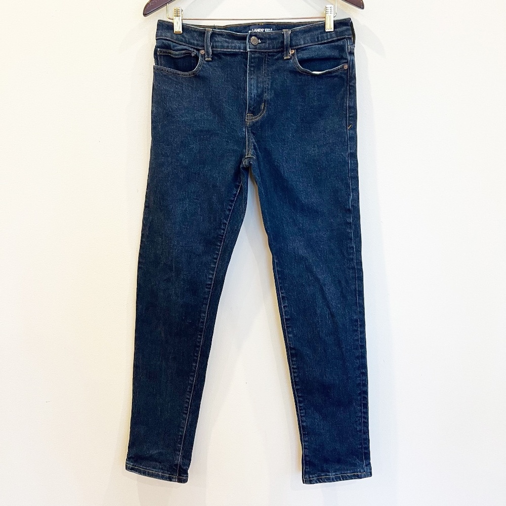 Lands End Square Rigger Slim Fit Jeans Mens 31 Blue Dark Wash Stretch Straight